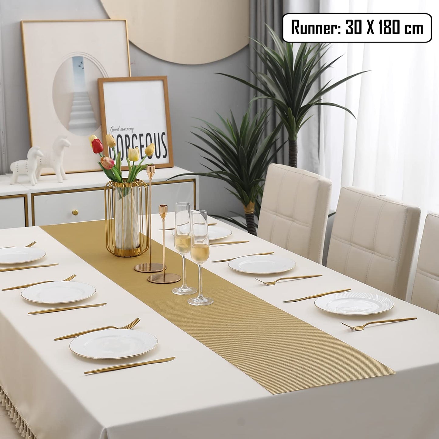 Mustard Easy Clean Table Runner 30x180 cm | Dining, TV Cabinet, Chest Drawer