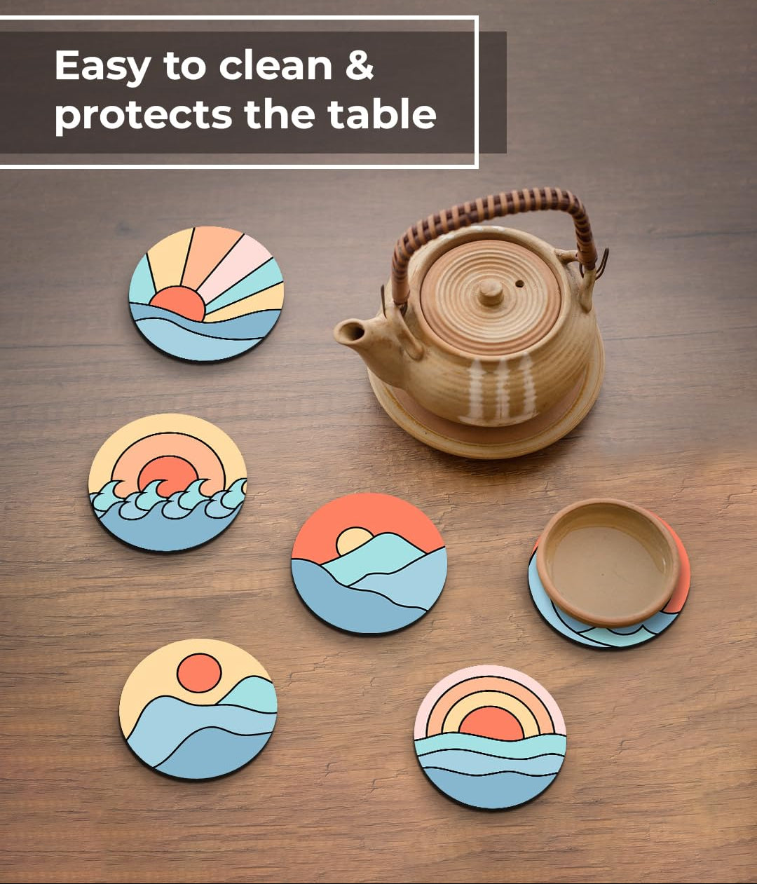 Premium Designer Printed Wooden Coasters Set of 6 (3.5x3.5 Inch) for Tea Coffee Mugs Glasses | Home Office Decor & Table Protection