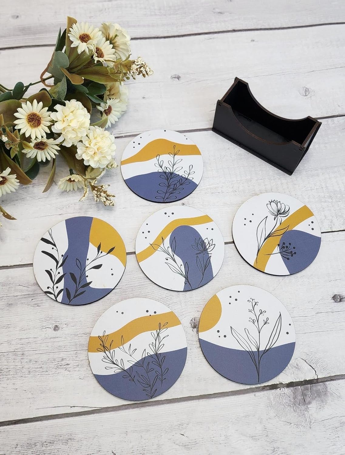 Orchid Design Tea Coasters Set of 6 with Stand | Elegant Home Decor, Diwali & Housewarming Gift