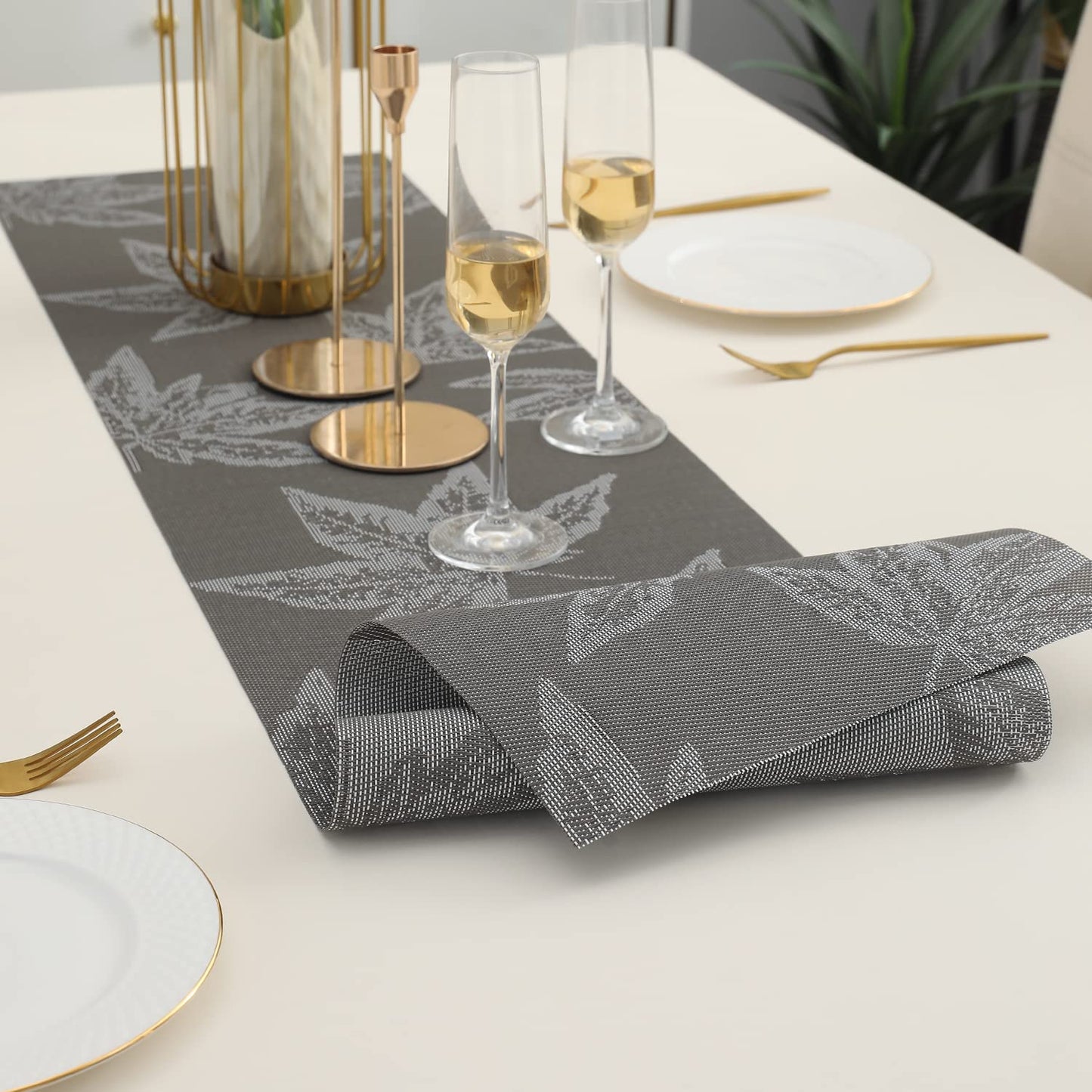 Grey Floral Design Table Runner 30x135 cm Grey | Dining, Centre & Side Table Mat
