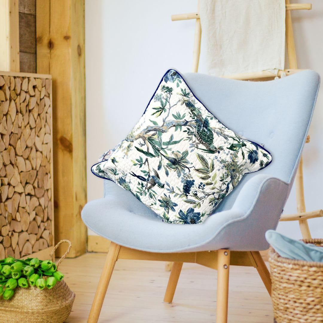 Hand Block Printed Pure Cotton Cushion Covers 16x16 Inch - Set of 2 | Decorative Soft Floral for Sofa, Bed, Home Decor