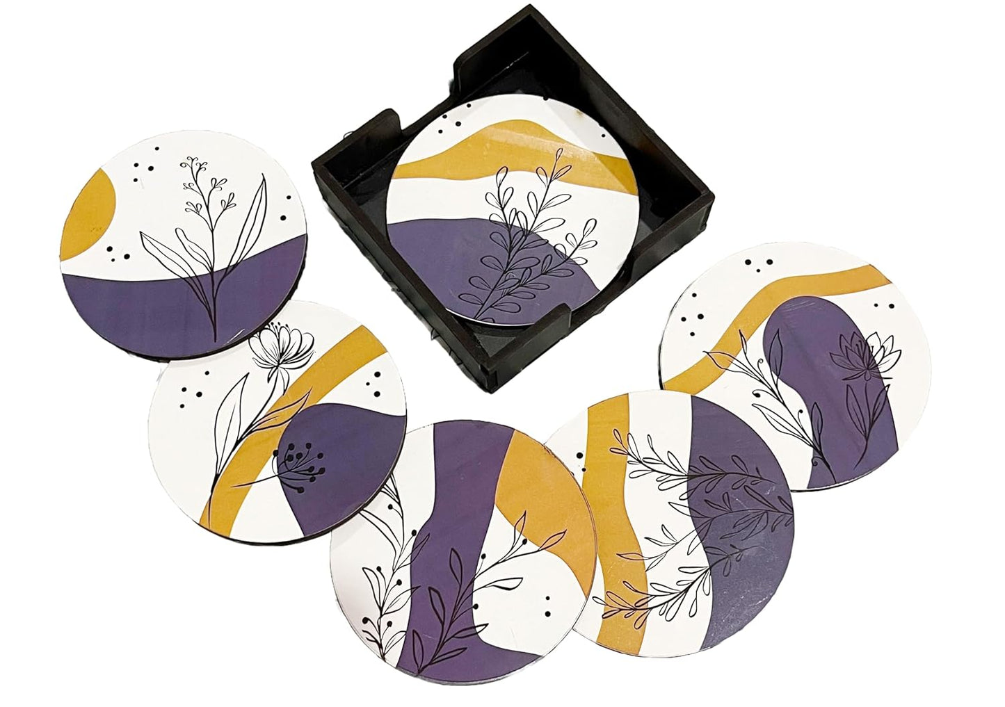 Orchid Design Tea Coasters Set of 6 with Stand | Elegant Home Decor, Diwali & Housewarming Gift