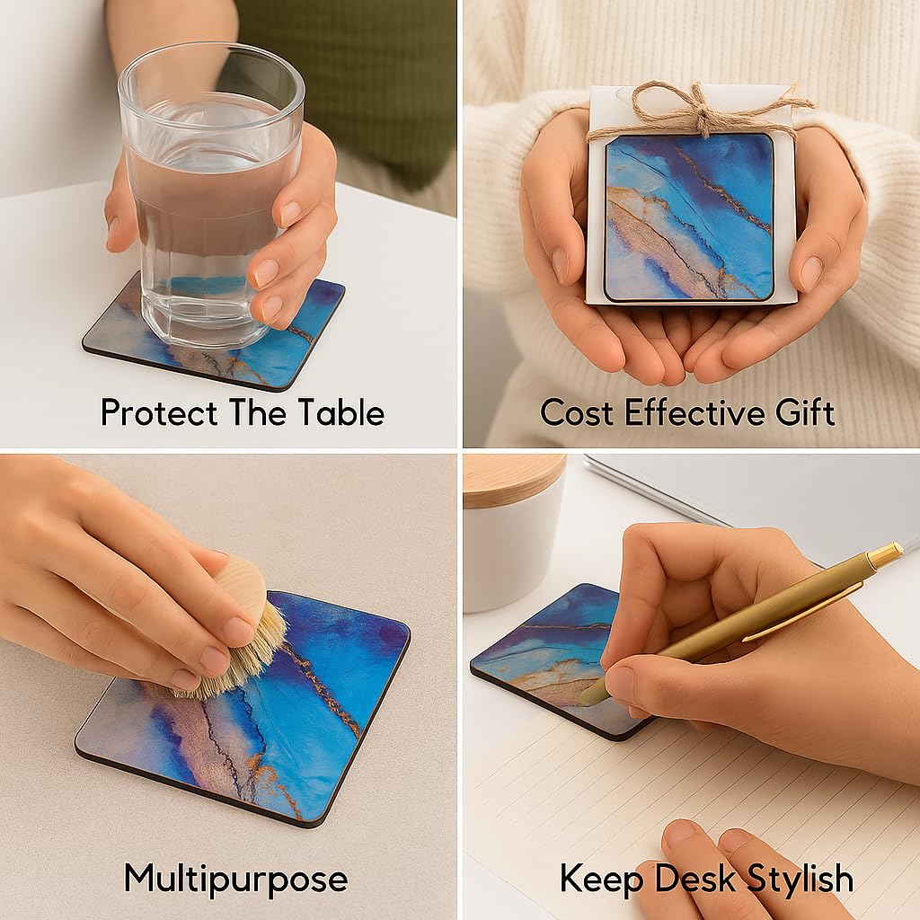 Elegant Ice Stone Tea Coasters Set of 6 with Stand | Beautiful Design for Cups, Mugs & Glasses, Home Decor & Gifting