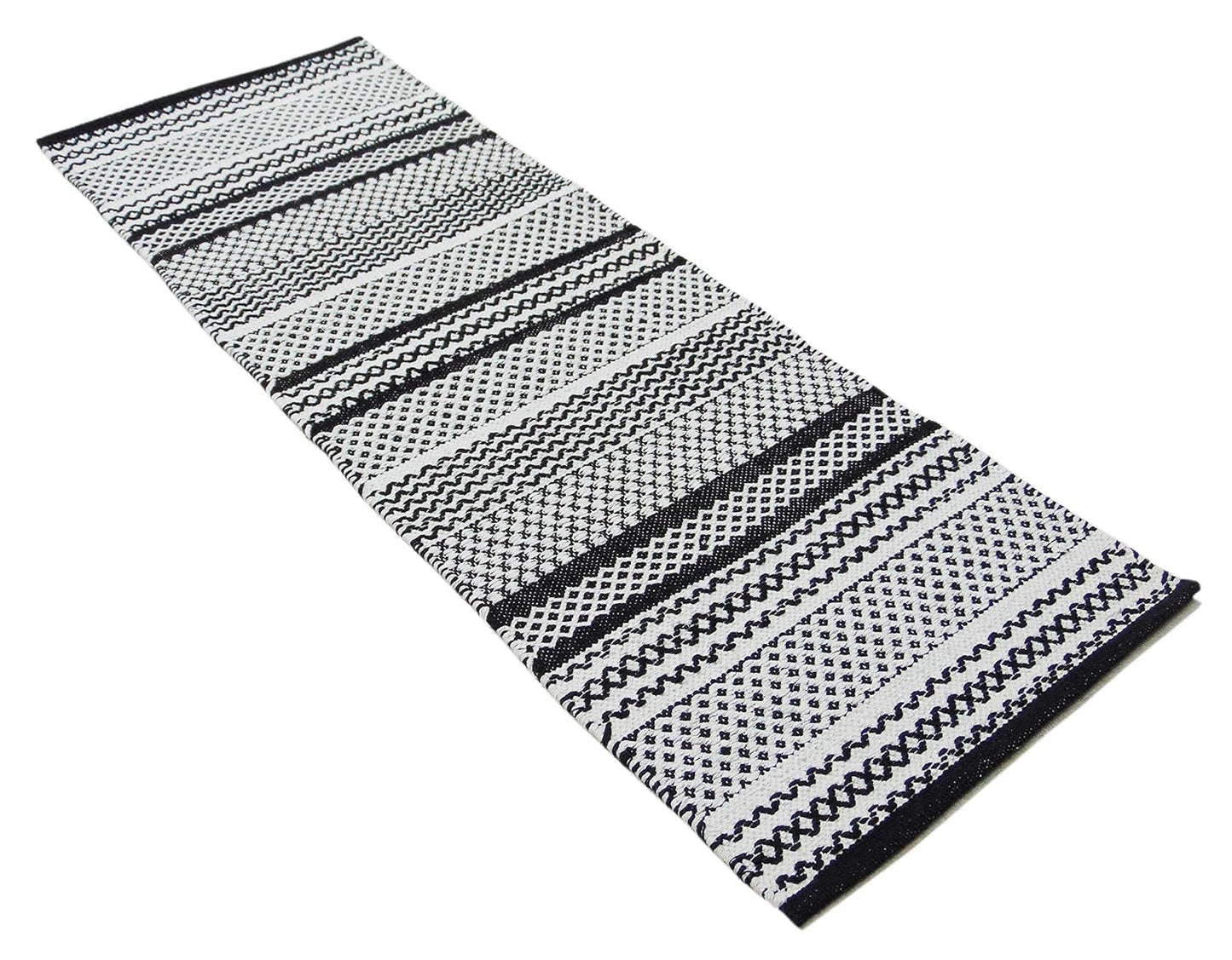 Modern Hand Woven Natural Cotton Rug Runner, 2x5 ft | Washable Eco-Friendly Floor Carpet for Bedroom, Living Room