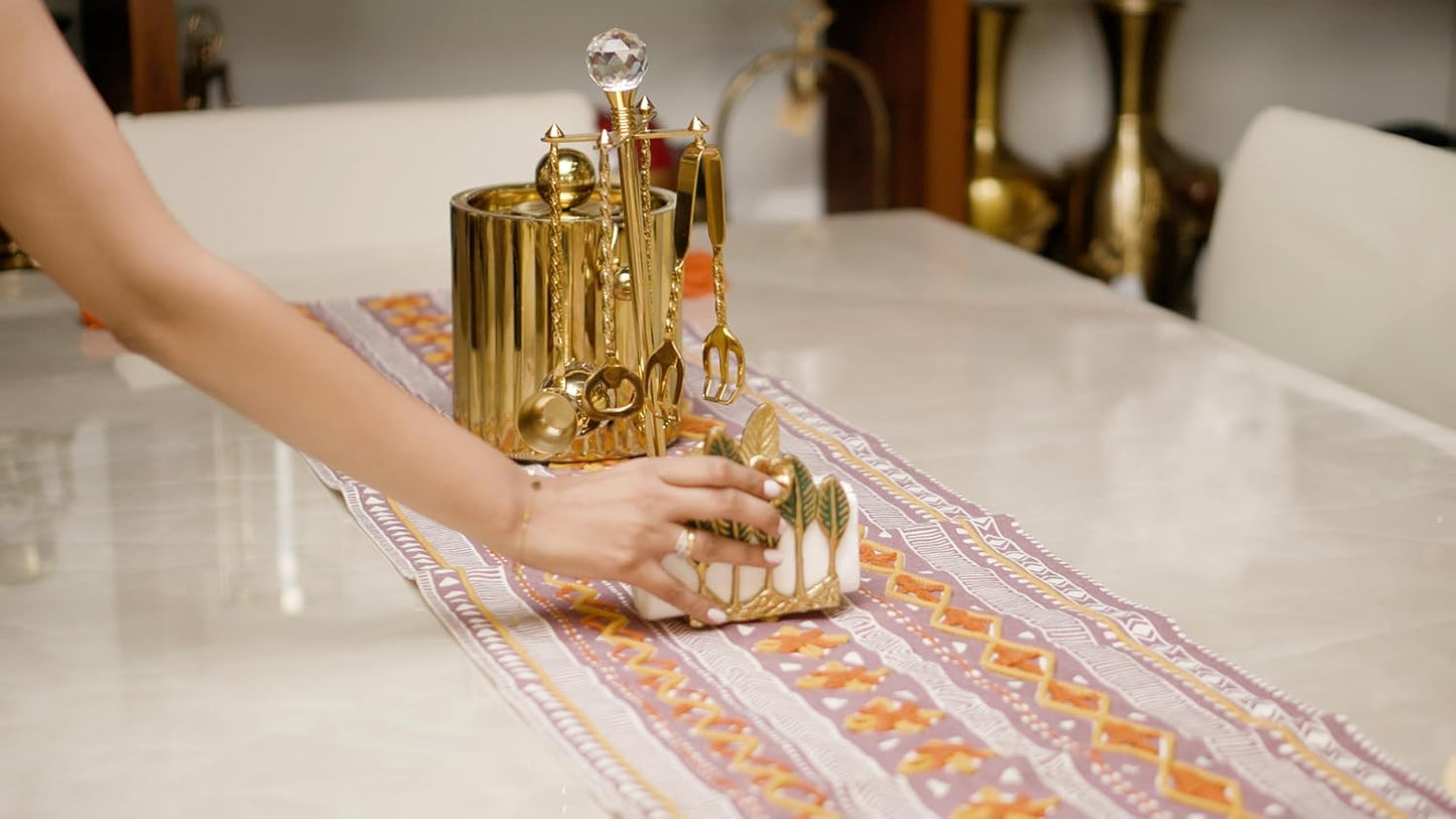 Metal Napkin Holder – Tabletop Tissue Dispenser – Gold Aluminium, Green Leaf Design