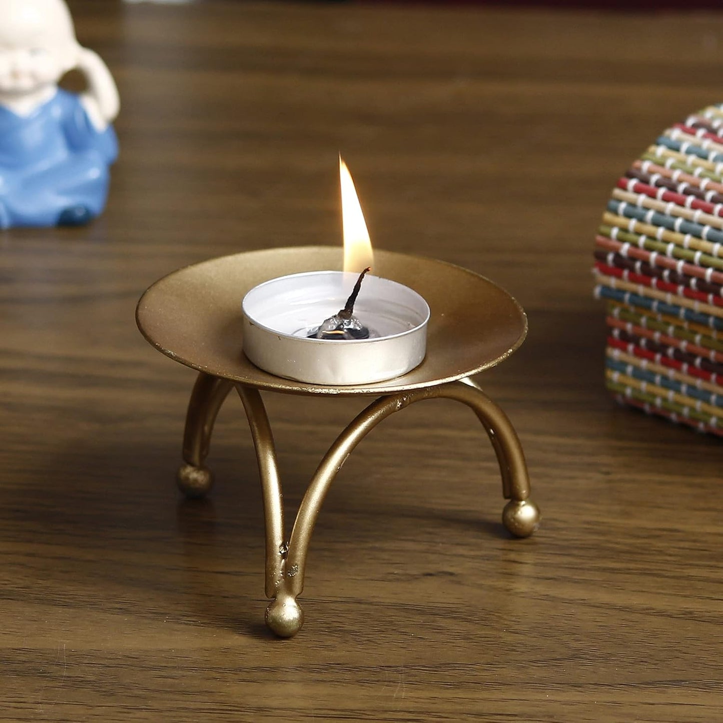 Handcrafted Golden Metal Elegant Decorative Tea Light Candle Holder Stand | Diwali Home Decor Gift