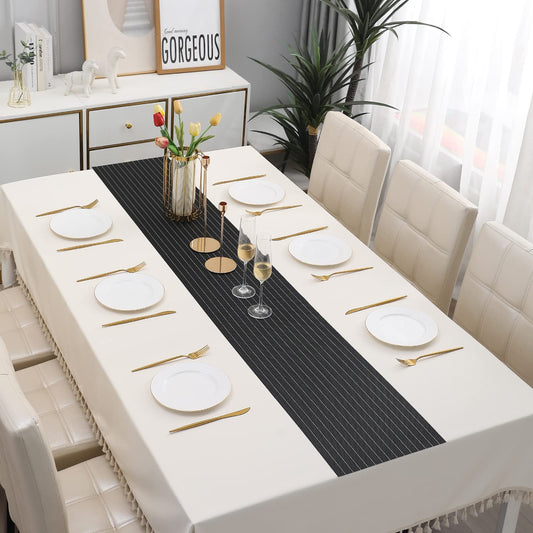 Grey Striped Easy Clean Table Runner 30x180 cm | Dining Kitchen Home Decor