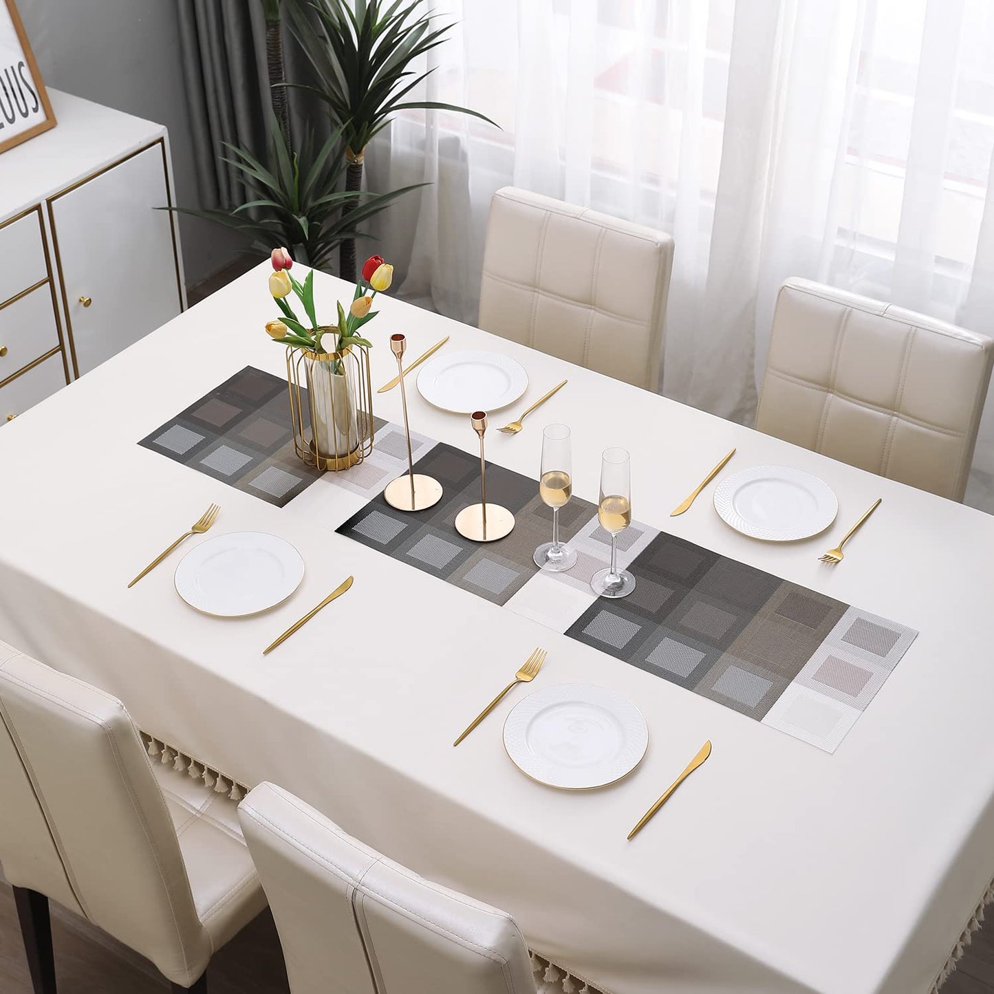 Black and White Grid Design Polyester Blend Table Runner 30x135 cm | Dining Coffee Centre Table Mat Washable