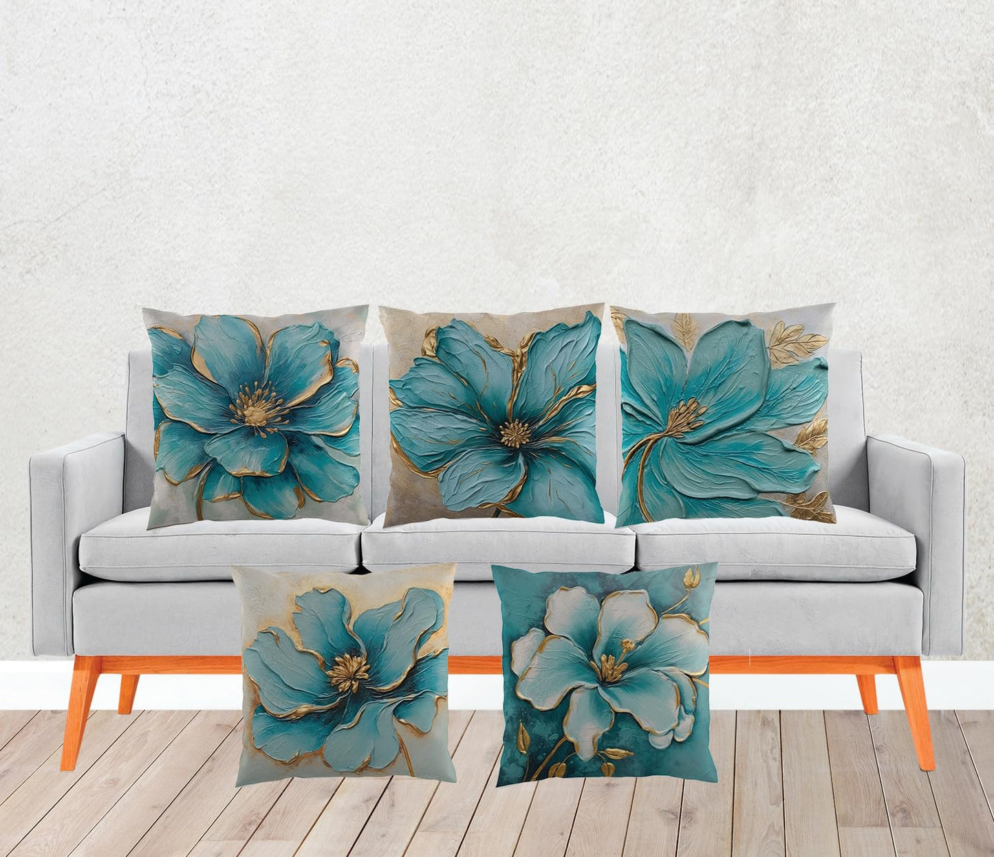 Flower Printed Soft Satin Cushion Covers Set of 5, 16x16 Inch | Decorative Throw Pillow Covers for Sofa Home Decor