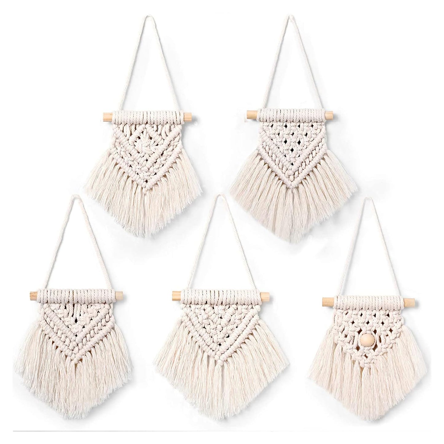 Macrame Wall Decor Set – Hand-Woven Tapestry – Natural Rope & Wood – 5pc Set