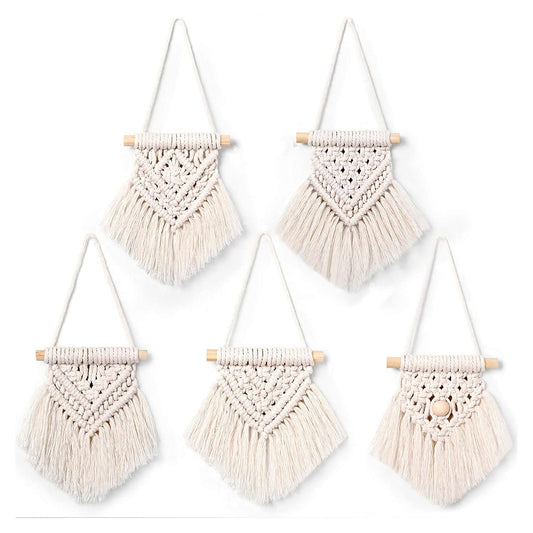Macrame Wall Decor Set – Hand-Woven Tapestry – Natural Rope & Wood – 5pc Set