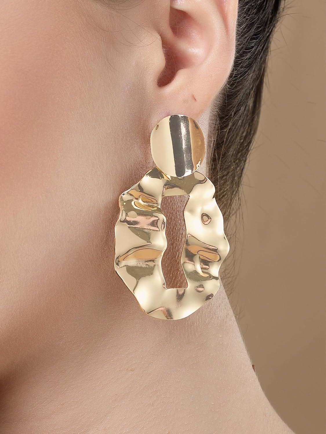 Dangler Earrings – Fashion Jewellery – Gold Plated Hammered Design – Retail Pack