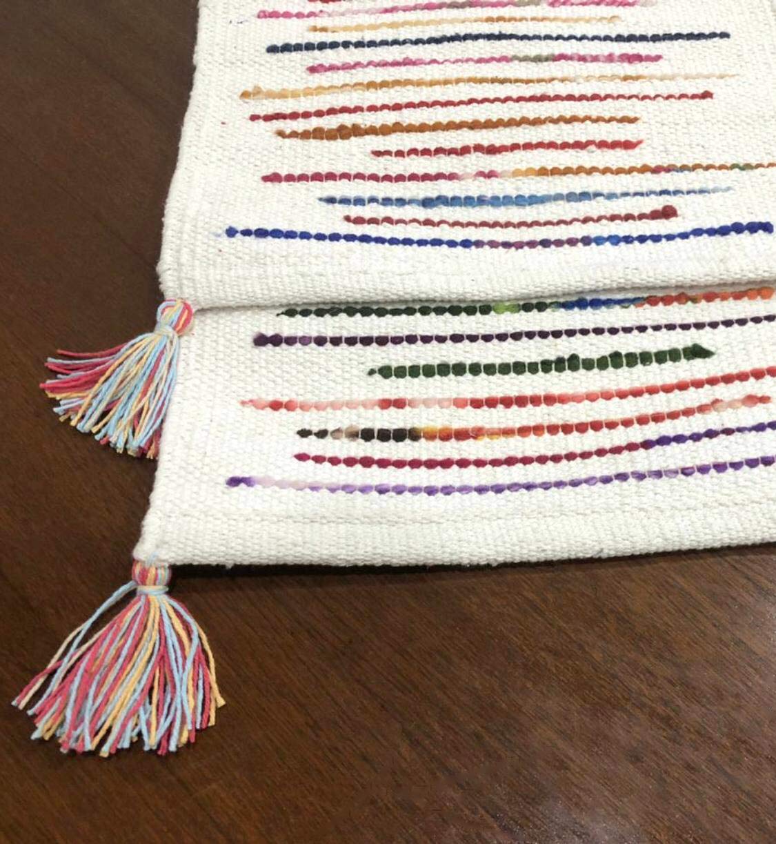 Hand Woven Striped Table Runner – Dining Linen – Cotton Fabric – 13x72 Inch
