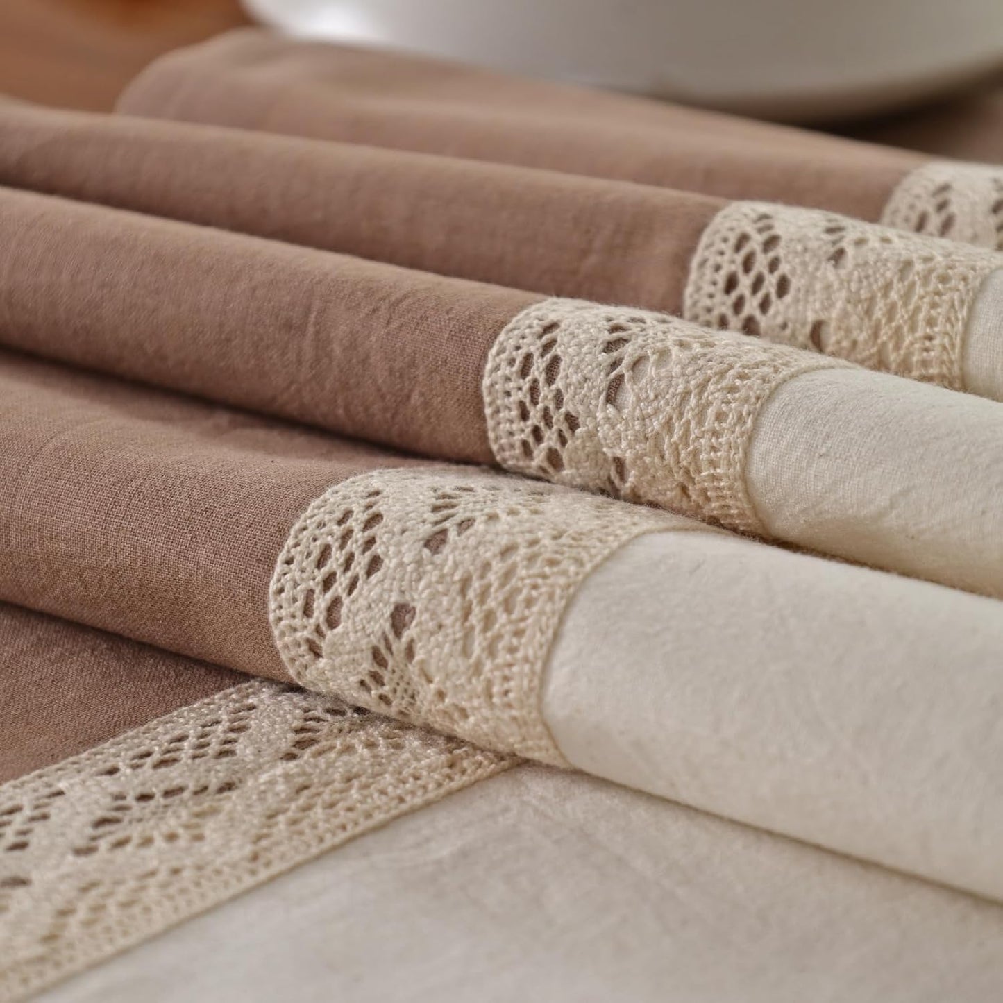 Handcrafted Cotton Table Runner – Dining Linen – Taupe & Off-White – 14x60 Single