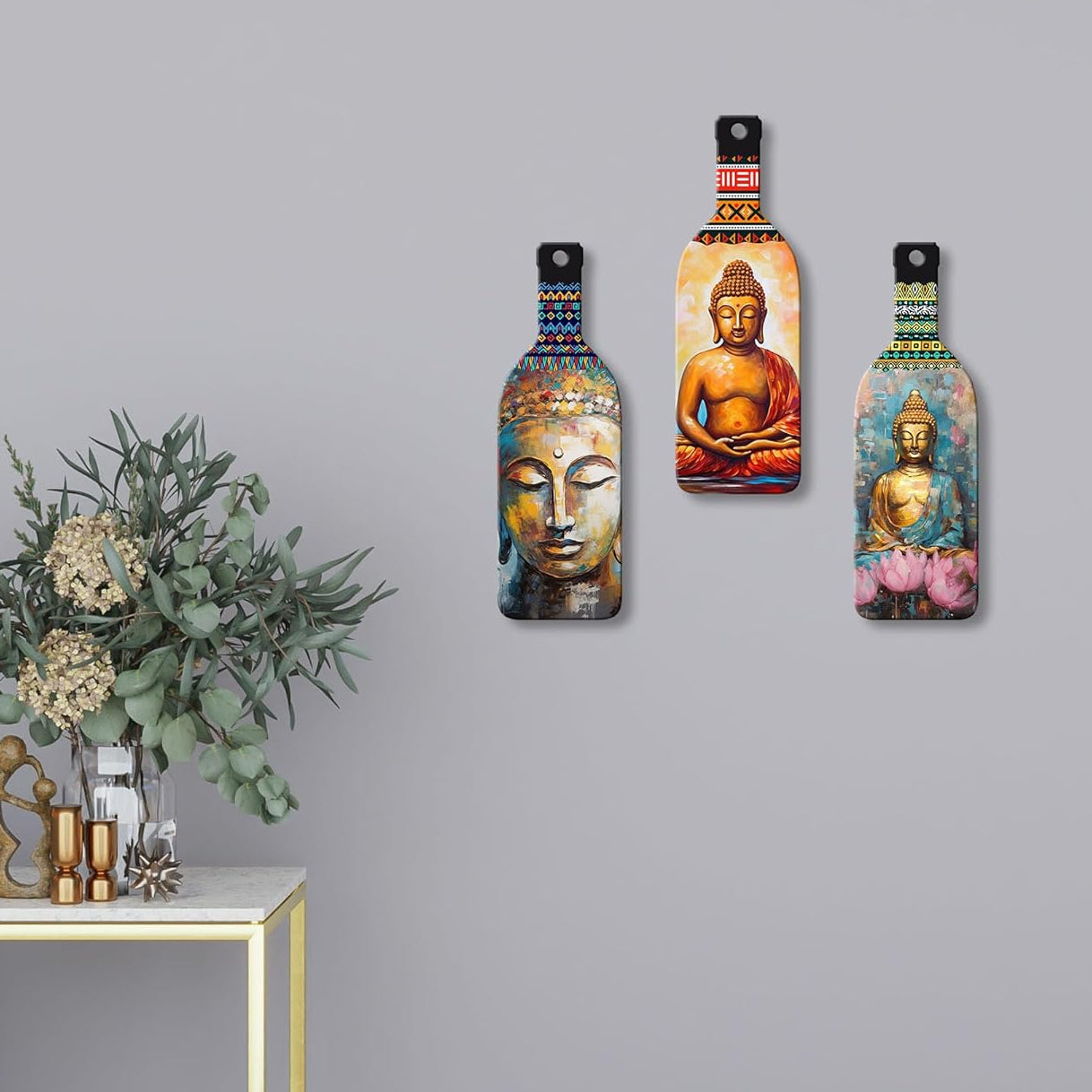 Meditating Gautam Buddha Wooden MDF Wall Hanging Decor (Set of 3) | Living Room Office Art, Spiritual Wall Art