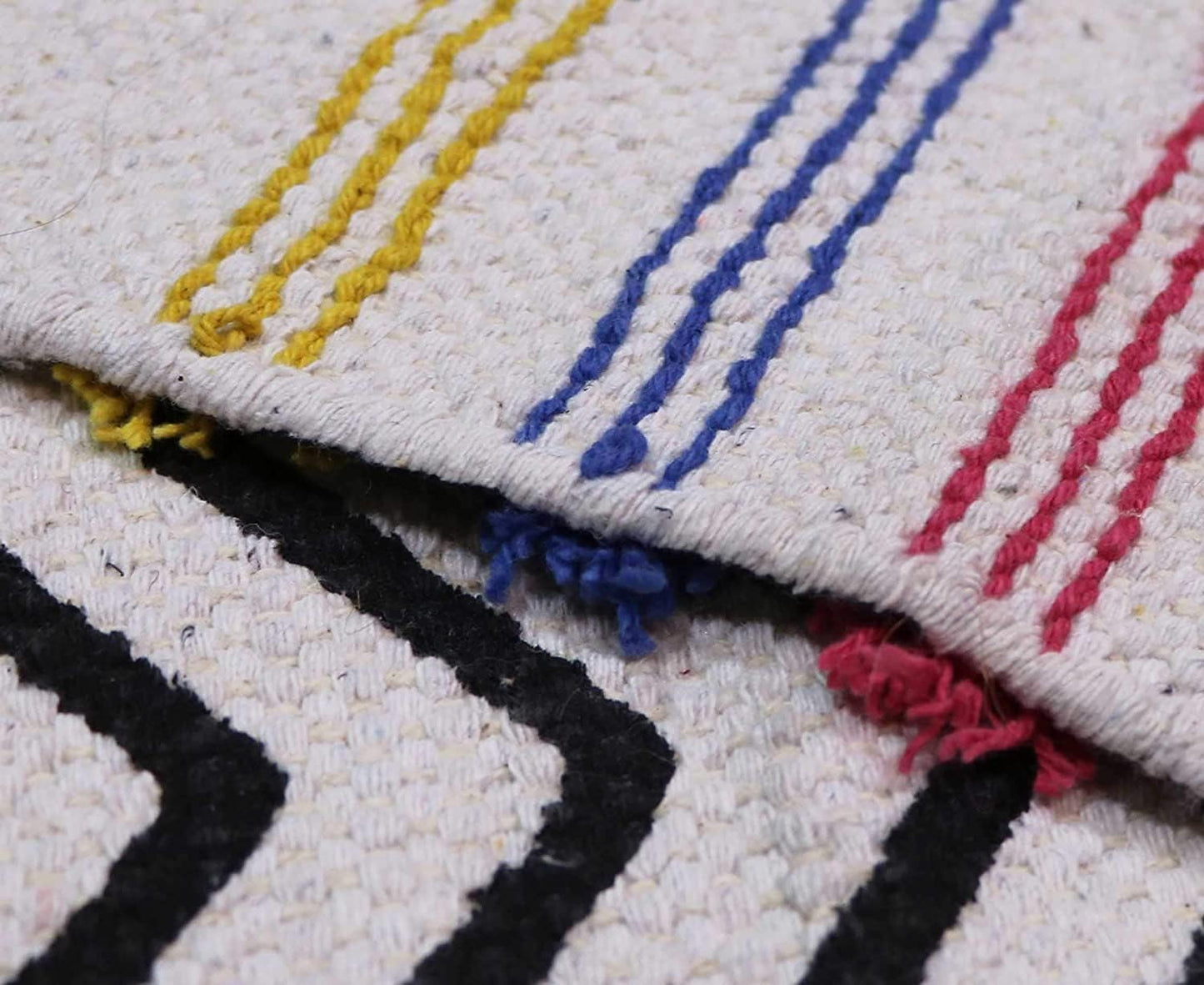 Hand Woven Natural Cotton Designer Rug, Carpet, Bedside Runner 2x5 ft (Maroon & Black) | Washable Floor Mat for Bedroom, Living Room