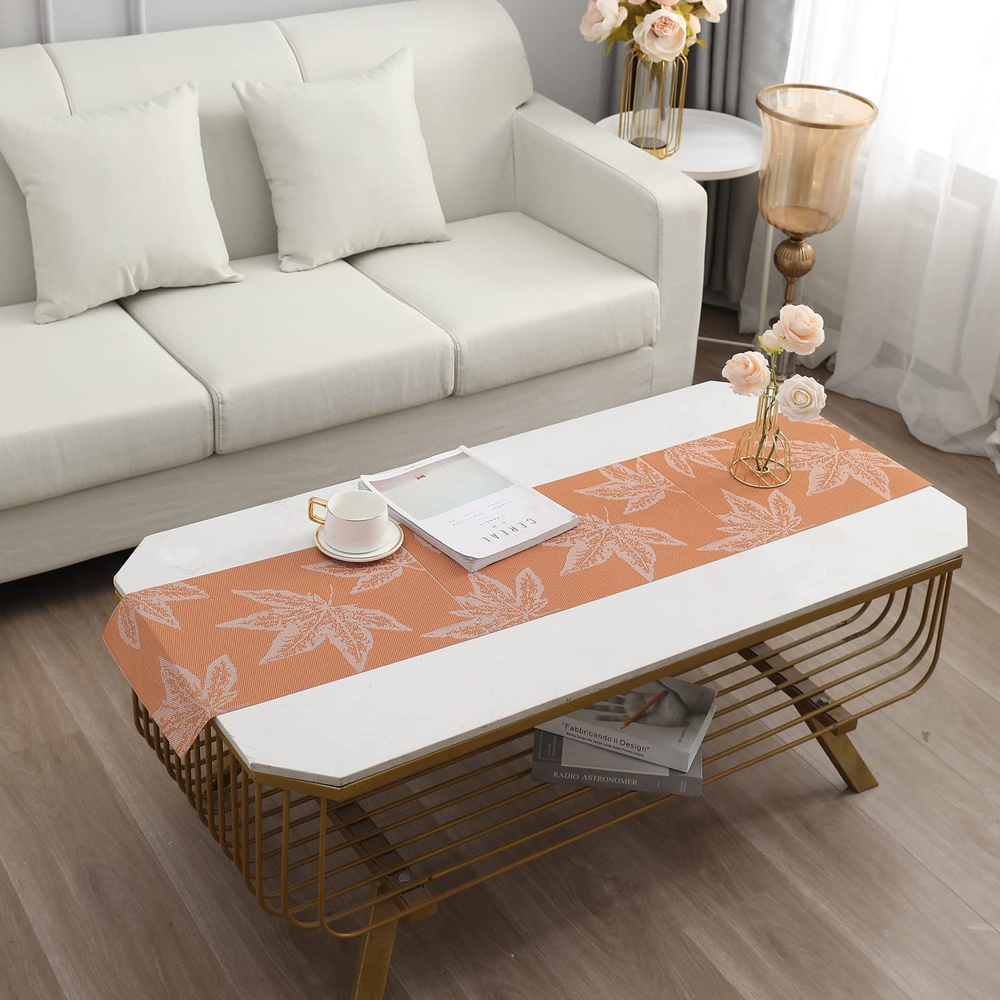 Orange Floral Design Table Runner 30x135 cm | Dining, Centre & Side Table Mat