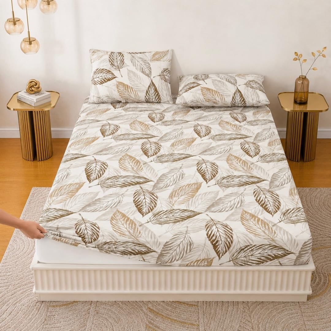 Bedsheet | Cotton Elastic Fitted | Set, 72x78 Inch | 240 TC