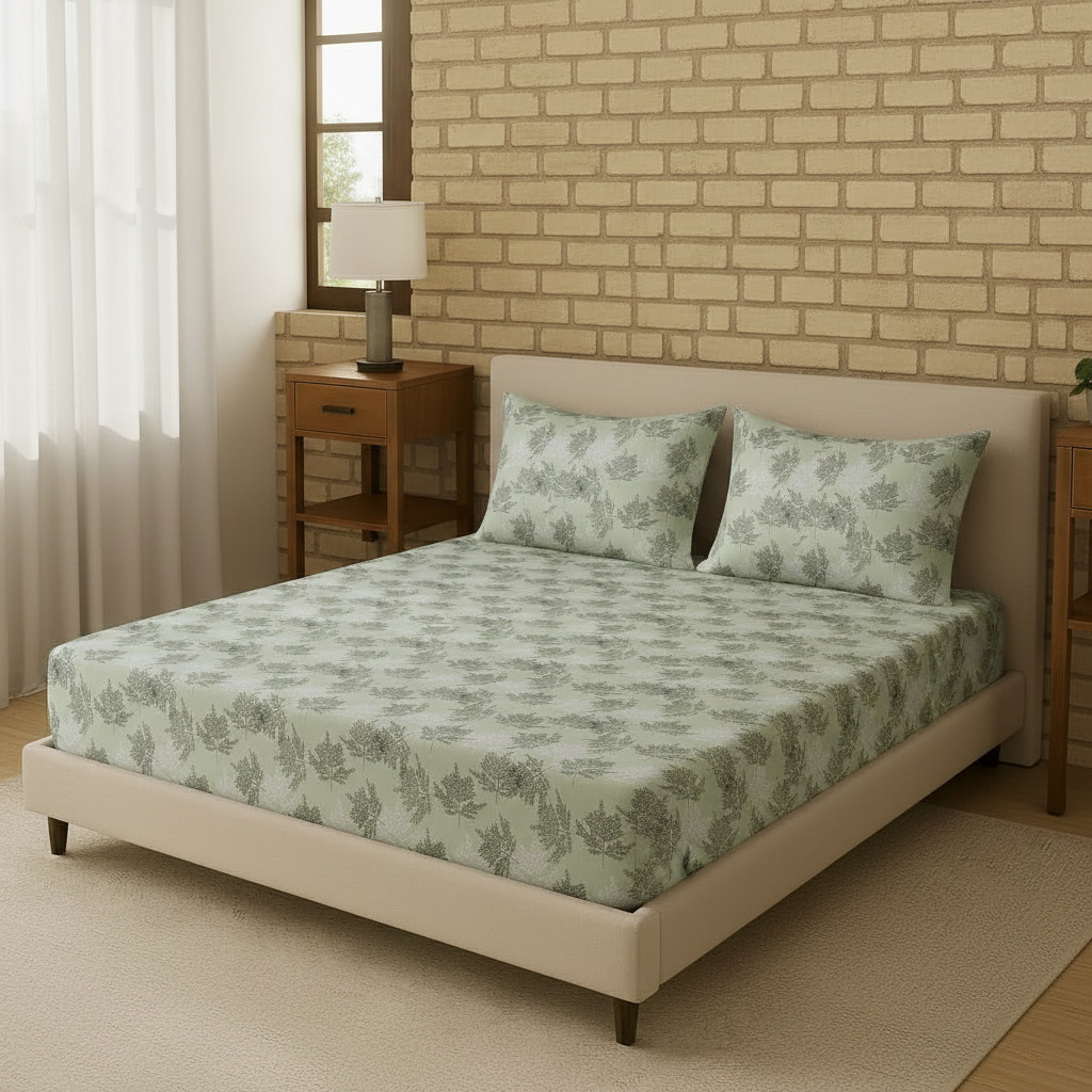 Bedsheet | Cotton Elastic Fitted | King Size, 3-Piece Set | 144 TC