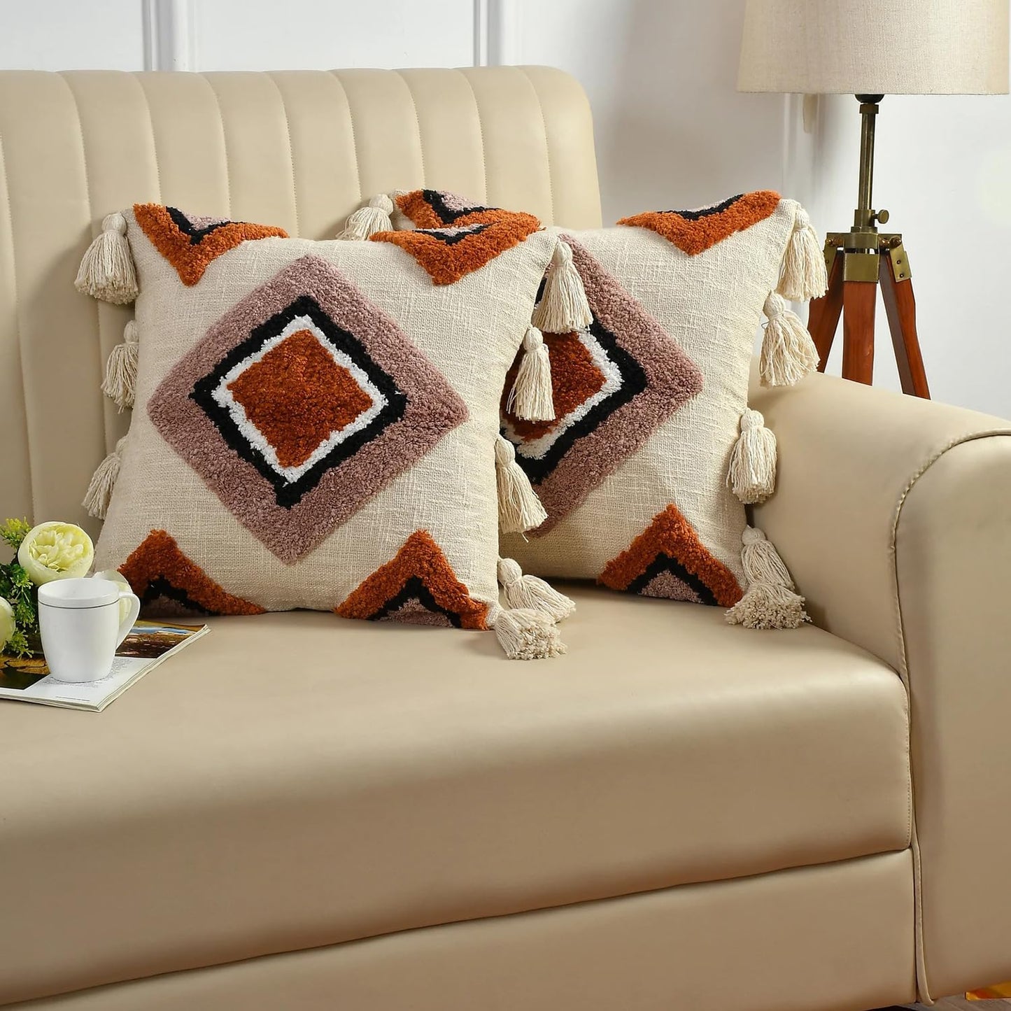 Geometric Tufted Decorative Cushion Cover - 100% Cotton - 2pc set