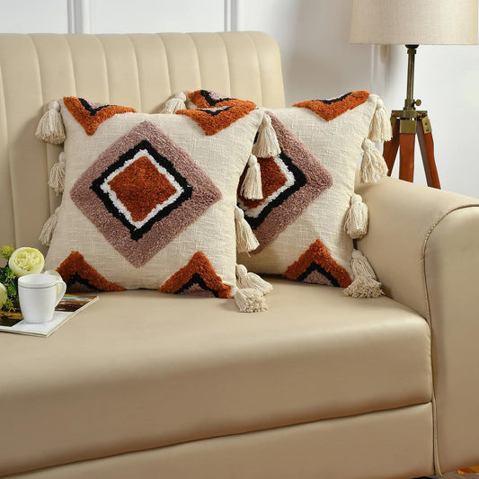 Geometric Tufted Decorative Cushion Cover - 100% Cotton - 2pc set