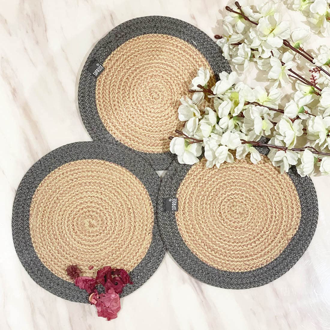 Round Braided PP Trivet Set (3 PCS, 9" Dia) | Machine Washable Pot Mat for Dining Table & Kitchen Decor