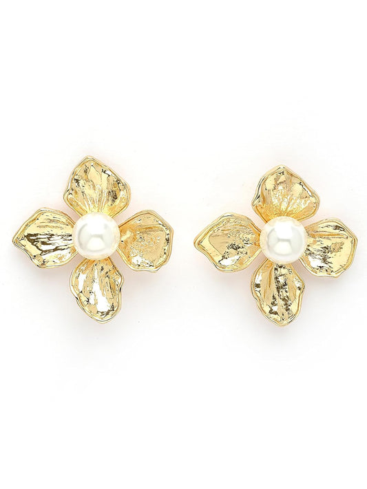 Gold Plated Floral Stud Earrings – Fashion Jewellery – Floral Design – Pair