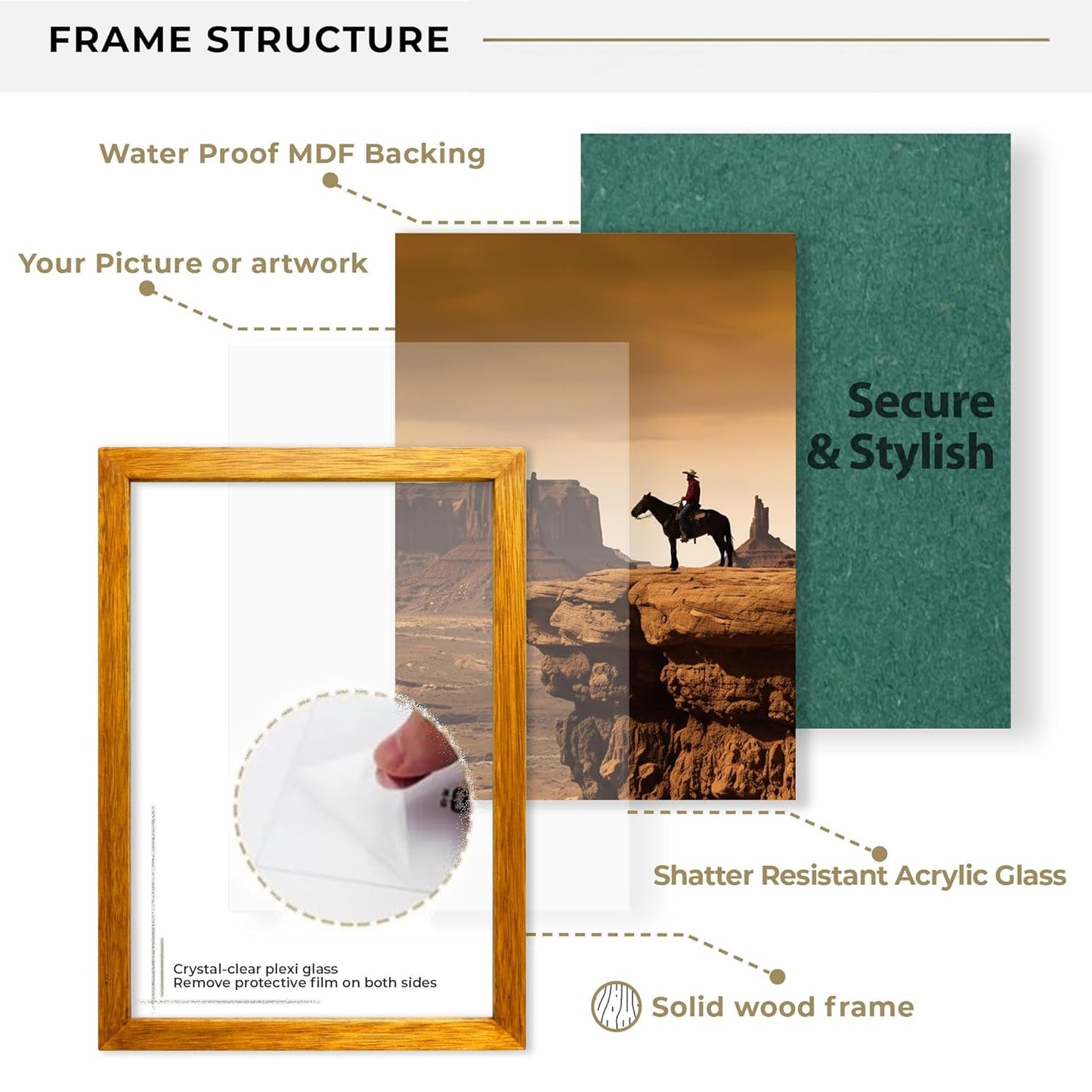 Photo Frame – Honey Maple Woodgrain – Moisture Resistant Base