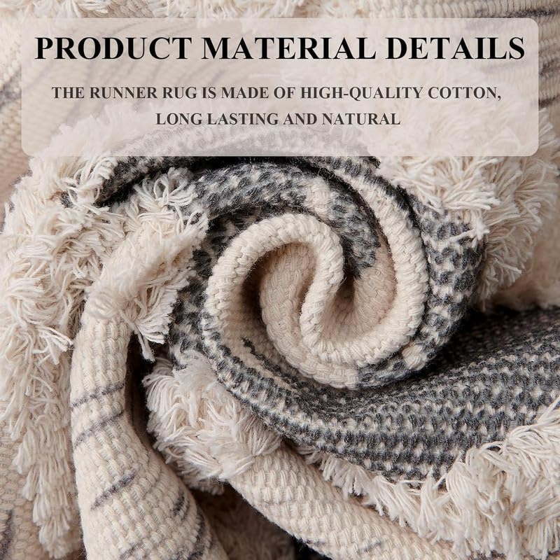 Modern Hand Woven 100% Cotton Washable Printed Bedside Runner Rug 2x5 Feet | Area Carpet for Living Room, Bedroom, Kitchen