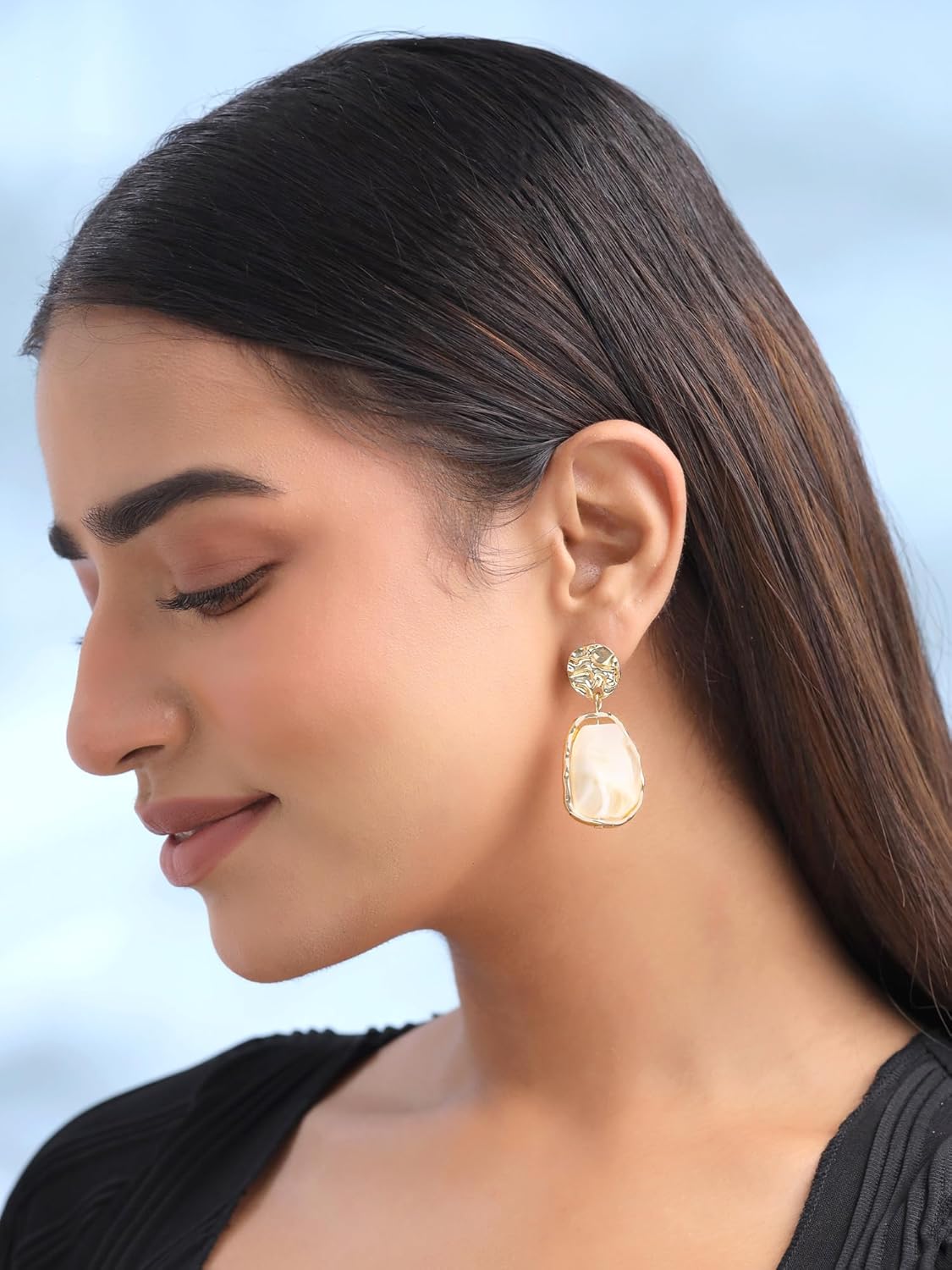 Gold Toned Black Crystal Earrings – Fashion Earrings – Crystal Embellished – Contemporary Style