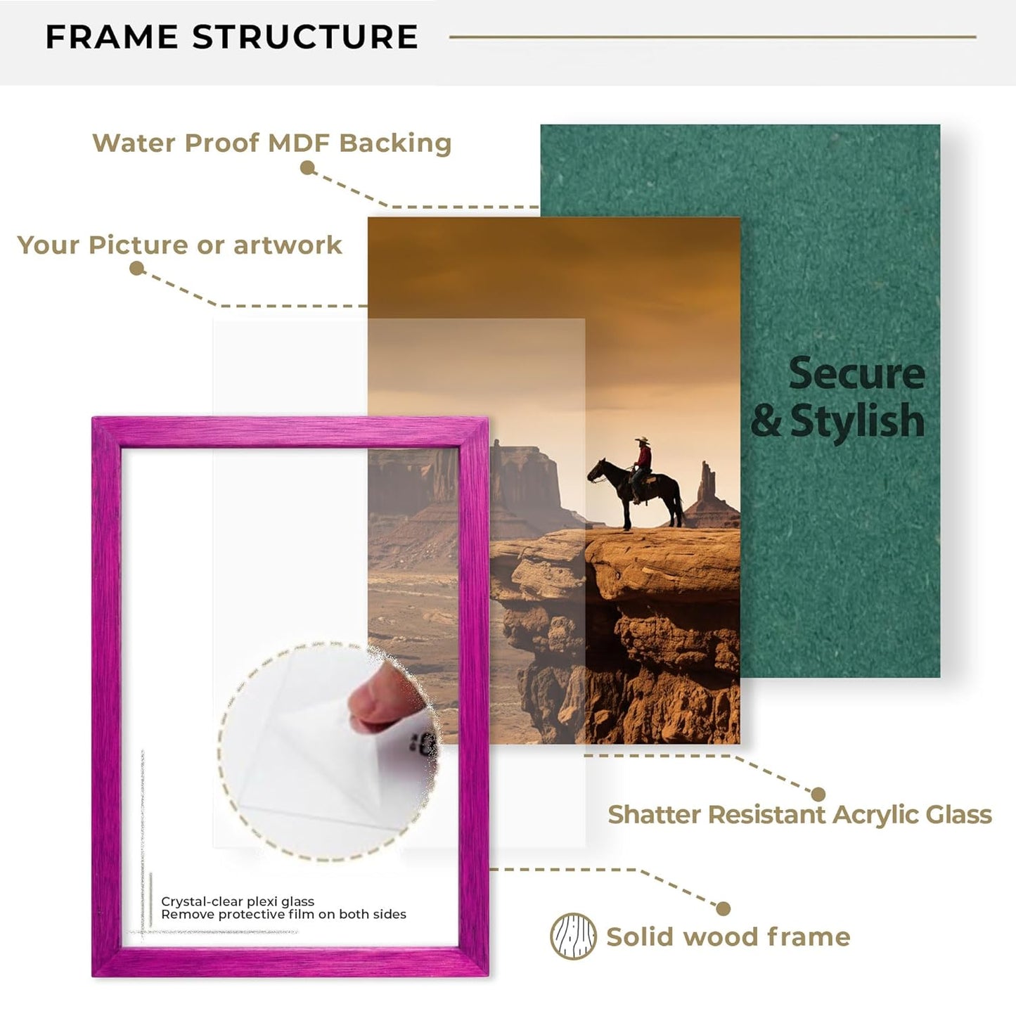 Pink Woodgrain Photo Frame – Wooden Picture Frame – 6x8 inch