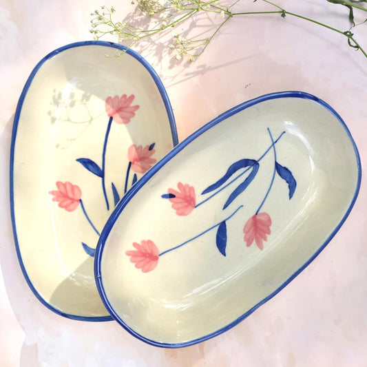 Ceramic Camellia Oval Serving Bowl – Microwave Safe Ceramic – 8-inch – Set of 2