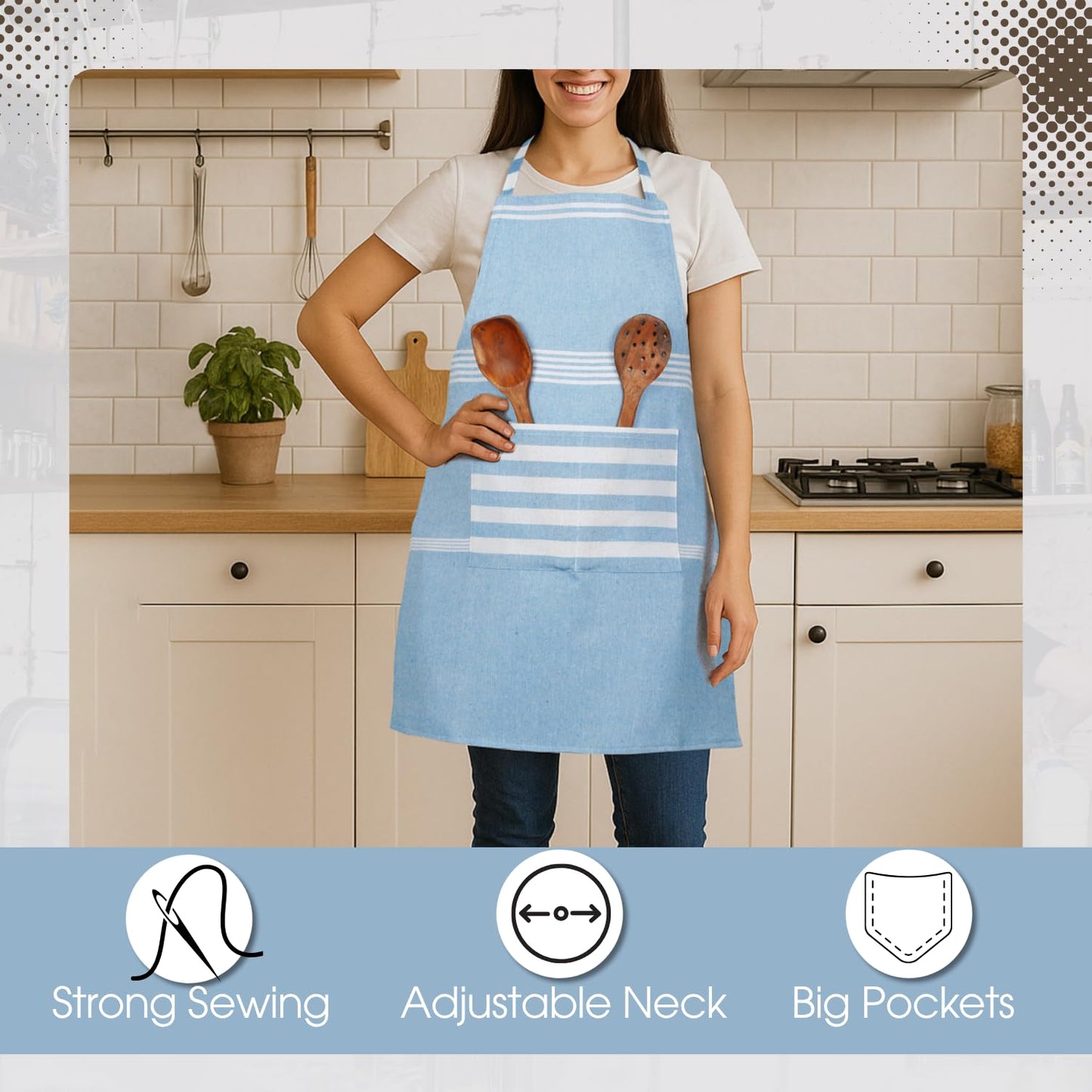 Unisex Cooking Apron – Professional Kitchen Apron – Waterproof Polyester – Stain Resistant, Two Pockets