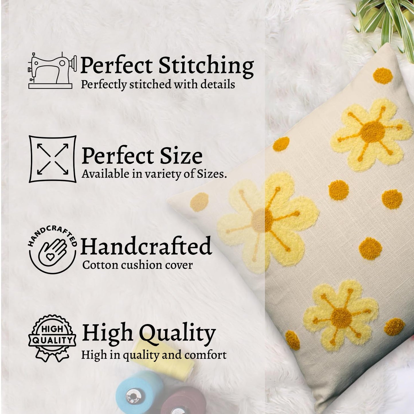 Cushion Covers – Decorative Square Covers – 100% Cotton, Printed & Tufted – 16x16 Inch