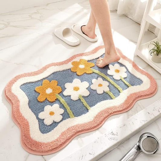 Flower Super Soft Anti-Skid 2000 GSM Microfibre Mat (40x60 cm) Pack of 1 | Absorbent Bath, Floor, Door Mat, Rug