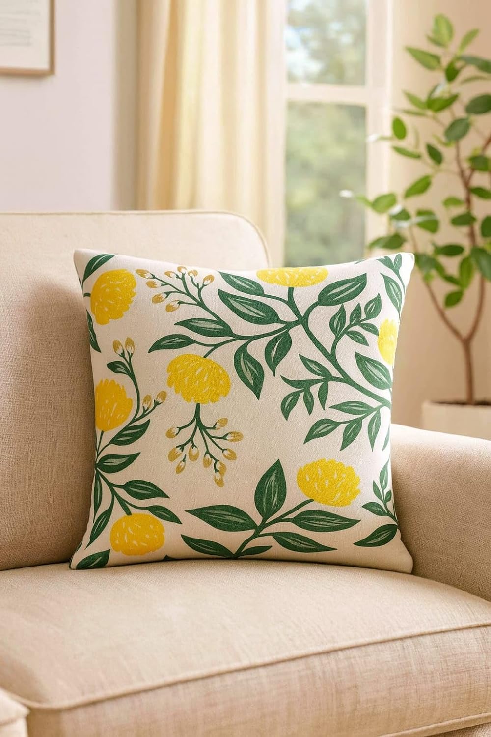 Designer Printed Decorative White Jute Cushion Covers 18x18 Inch Set of 3 | Throw Pillow Covers for Sofa Couch Bed Home Decor