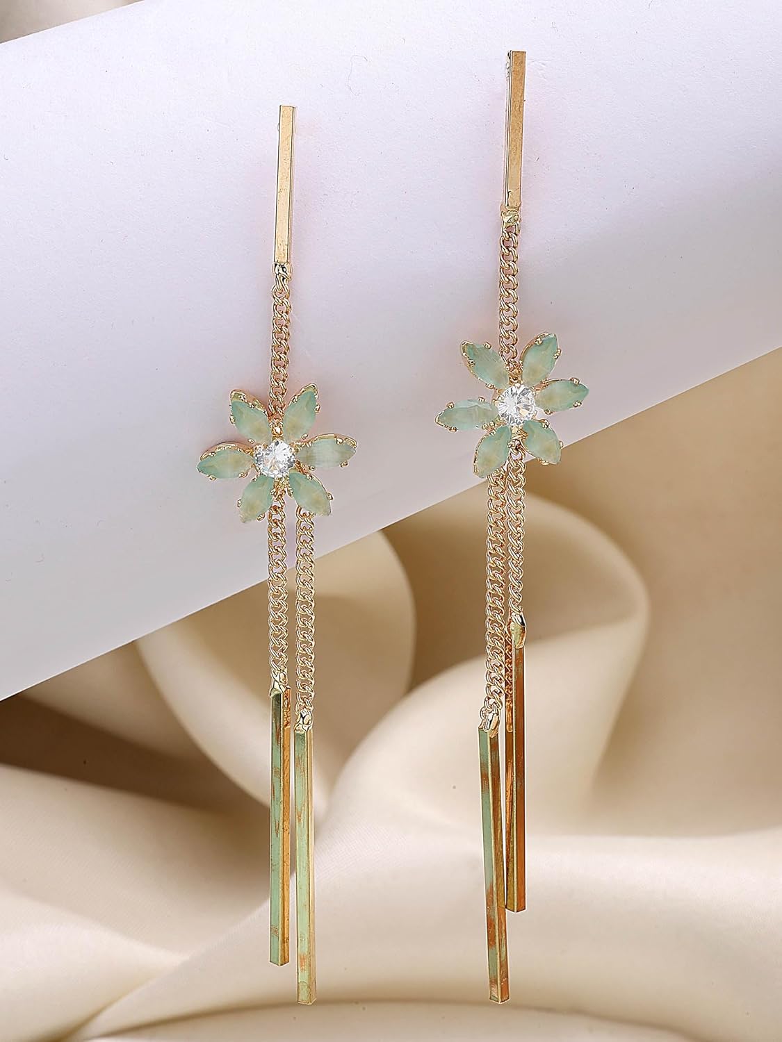 Contemporary Sea Green Drop Earrings – Gold-Plated Fashion Jewellery – Retail Pack