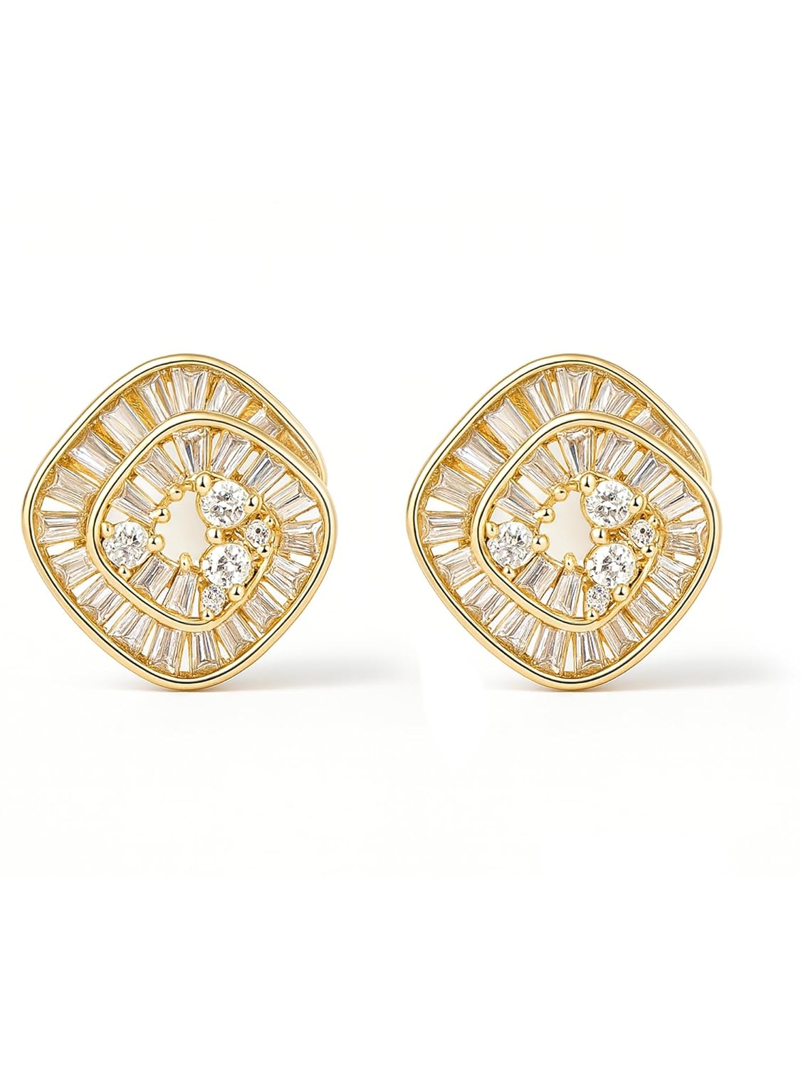 Spiral American Diamond Stud Earrings – Gold-Plated Finish – Retail Unit