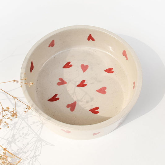 Twin Heart Ceramic Bowl – Dishwasher Microwave Safe – Patterned Dessert & Breakfast Tableware – 300ml