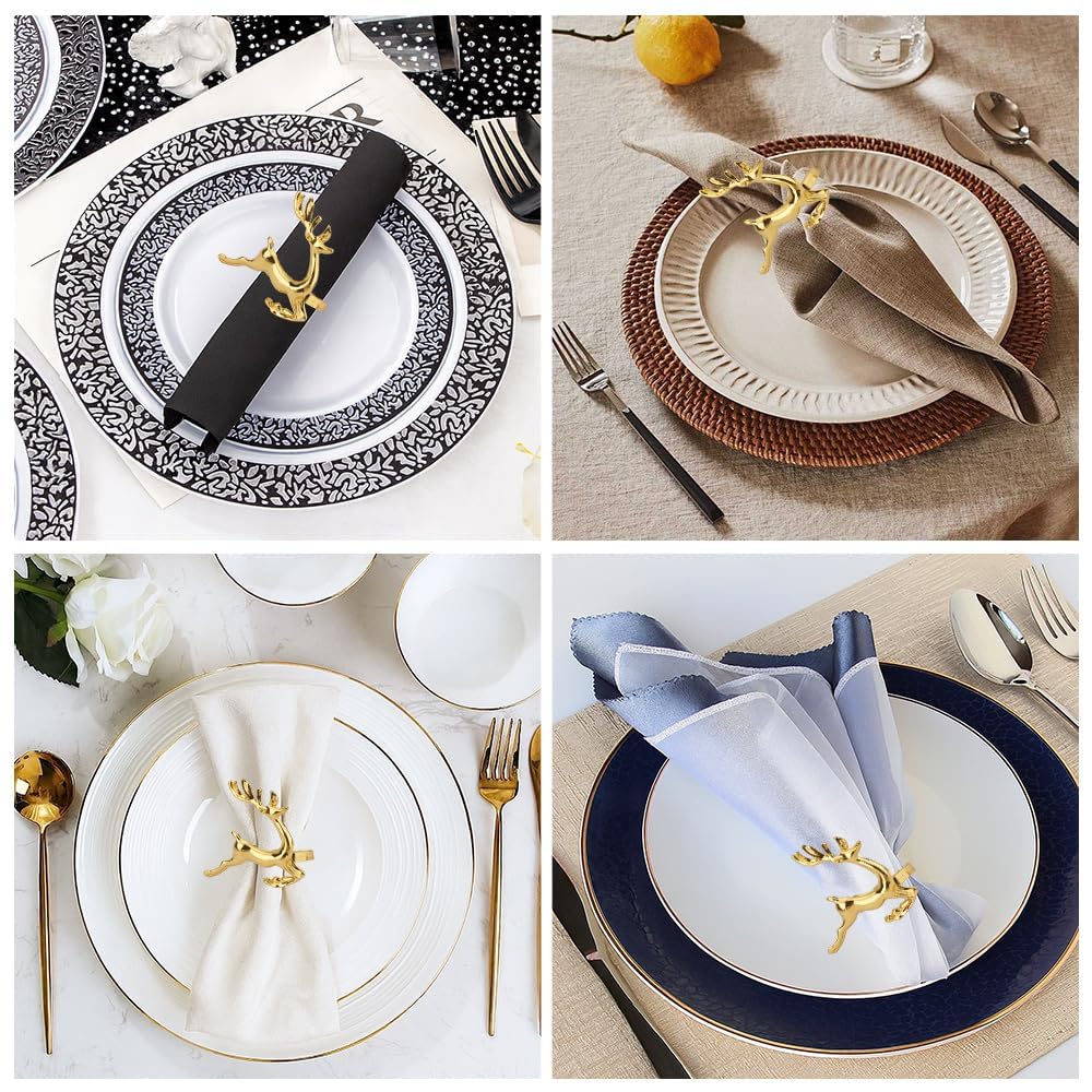 Golden Deer Napkin Rings – Napkin Holders – Deer Motif Design – 6-Piece Set