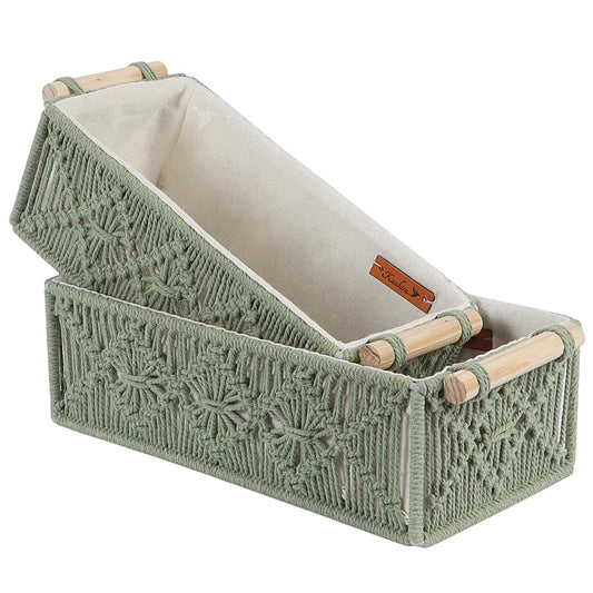 Moss Green Handcrafted Cotton Decorative Basket – 2pc Set