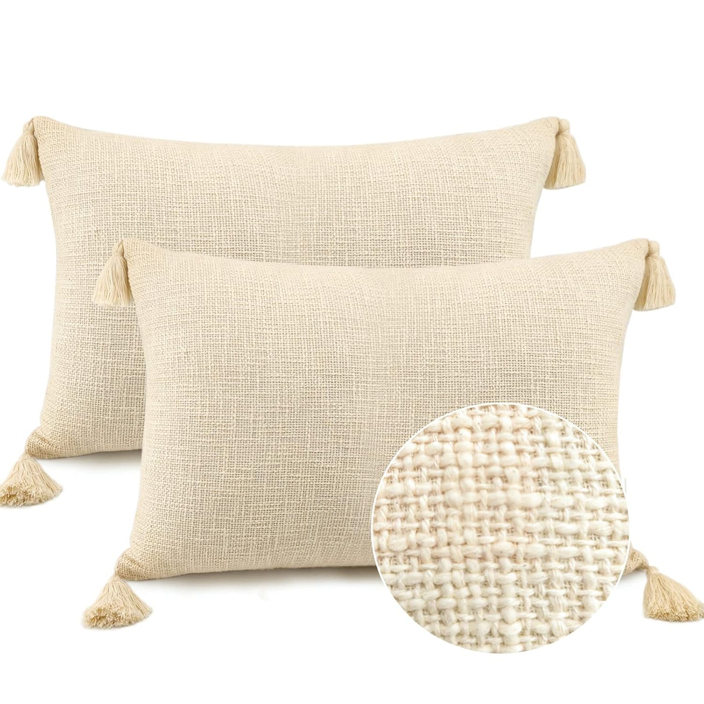 Textured Slub Cushion Covers – Pure Cotton Tasseled – 16x16 Inch | 2-Pack