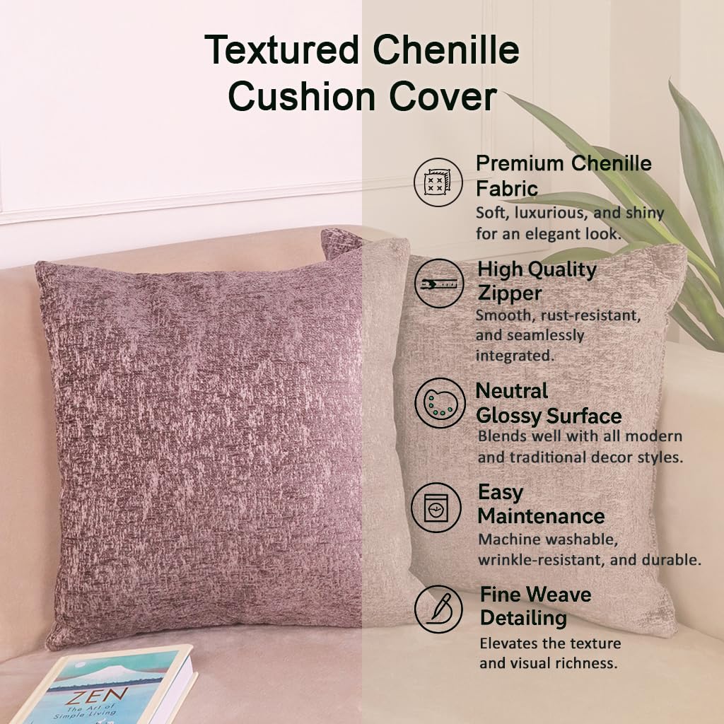 Soft Velvet-Feel Chenille Cushion Covers Set of 2 (16x16) | Durable, Washable for Sofa, Couch, Bed, Home Decor, Grey