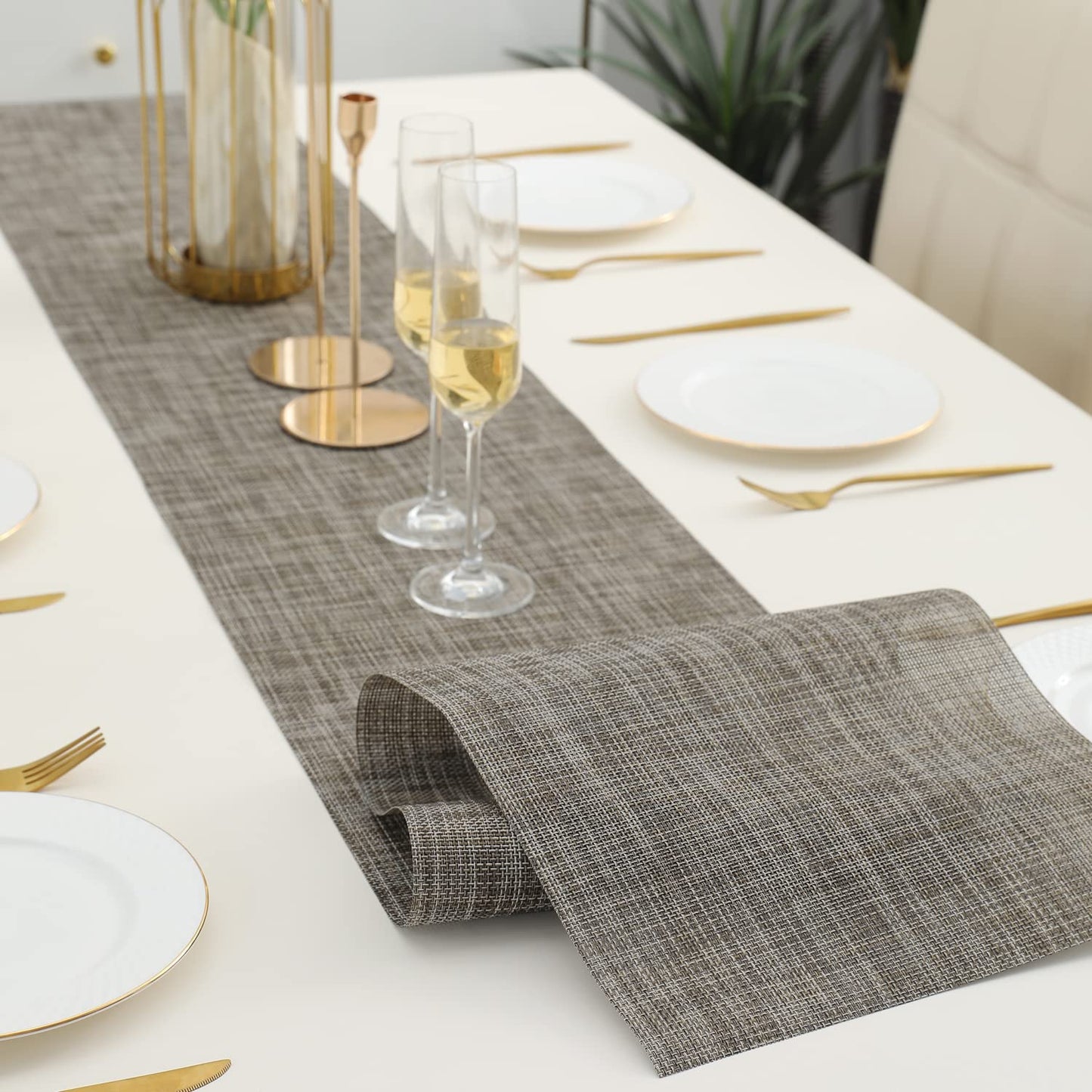 Grey Modern Easy Clean PVC Polyester Table Runner 30x180 cm | Dining TV Cabinet Chest Drawer Decor