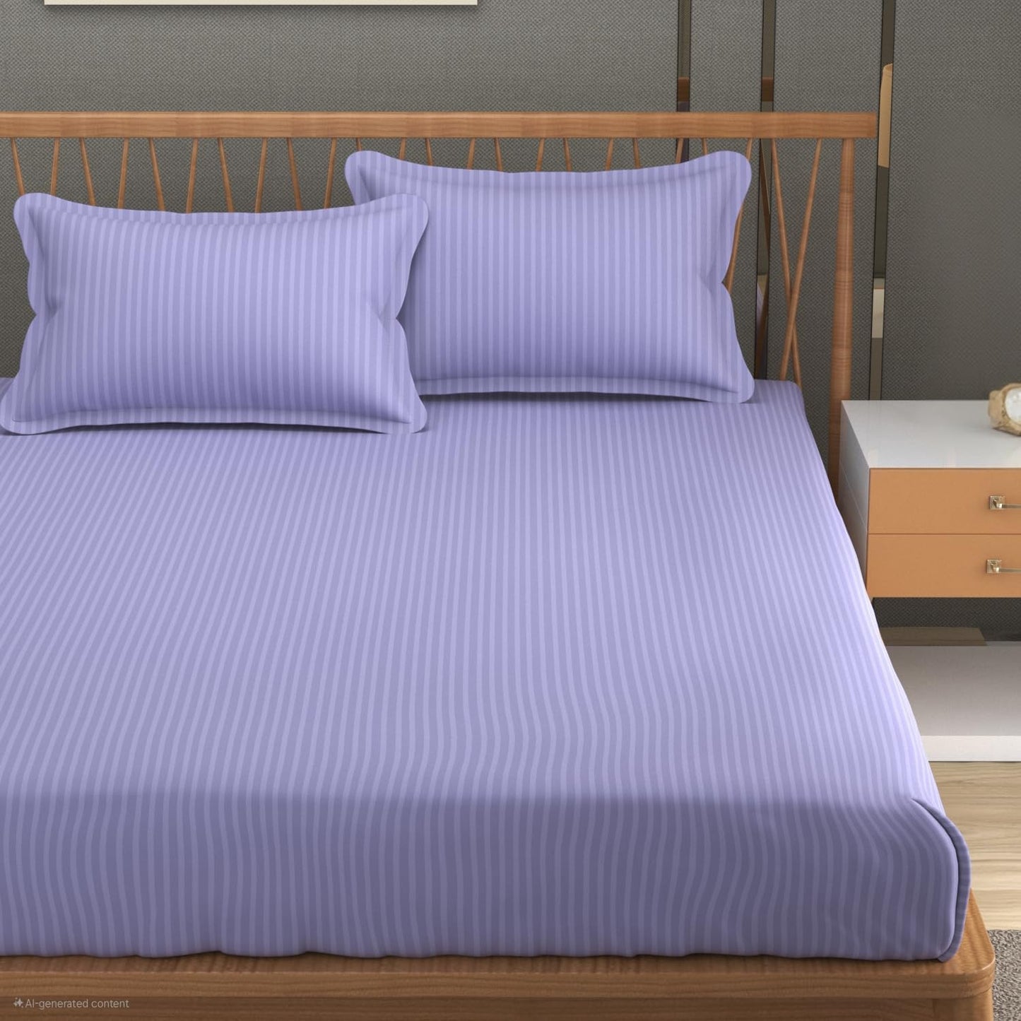 King Size Bedsheet Set - Glace Cotton Satin Stripe 220 TC - 3-Piece
