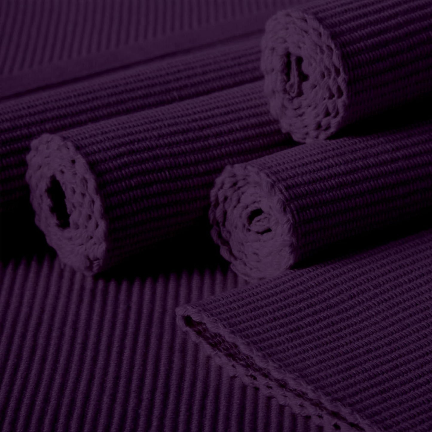 Handmade Purple Ribbed Cotton Dining Table Mats Set of 6, 48x32 cm | Heat-Resistant, Washable Placemats