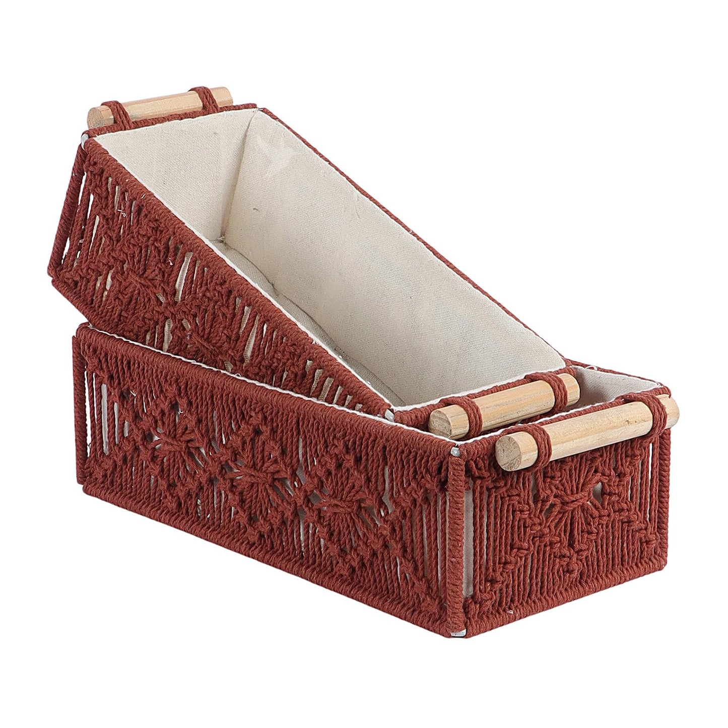 Maroon Handwoven Cotton Storage Basket Set – 2pc Set