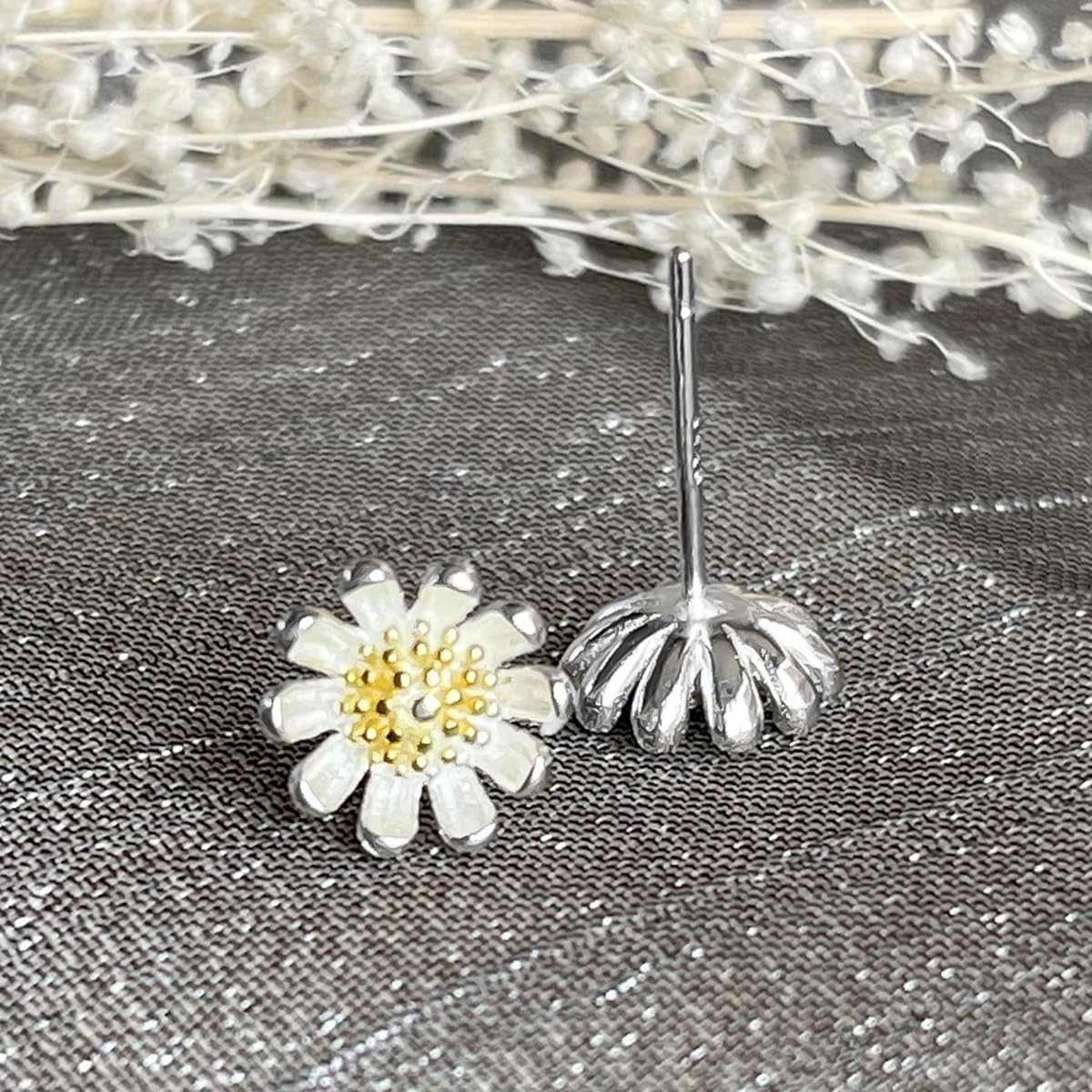 Flower Stud Earrings – 925 Sterling Silver – White Finish