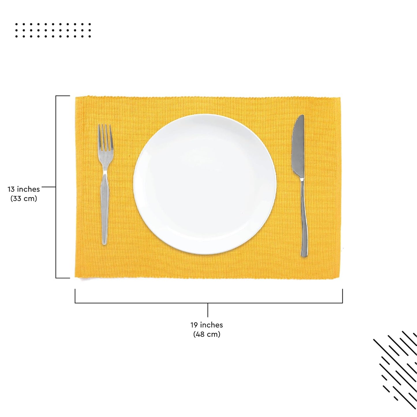 Handmade Yellow Ribbed Cotton Dining Table Mats Set of 6, 48x32 cm | Heat-Resistant, Washable Placemats for Kitchen & Dining