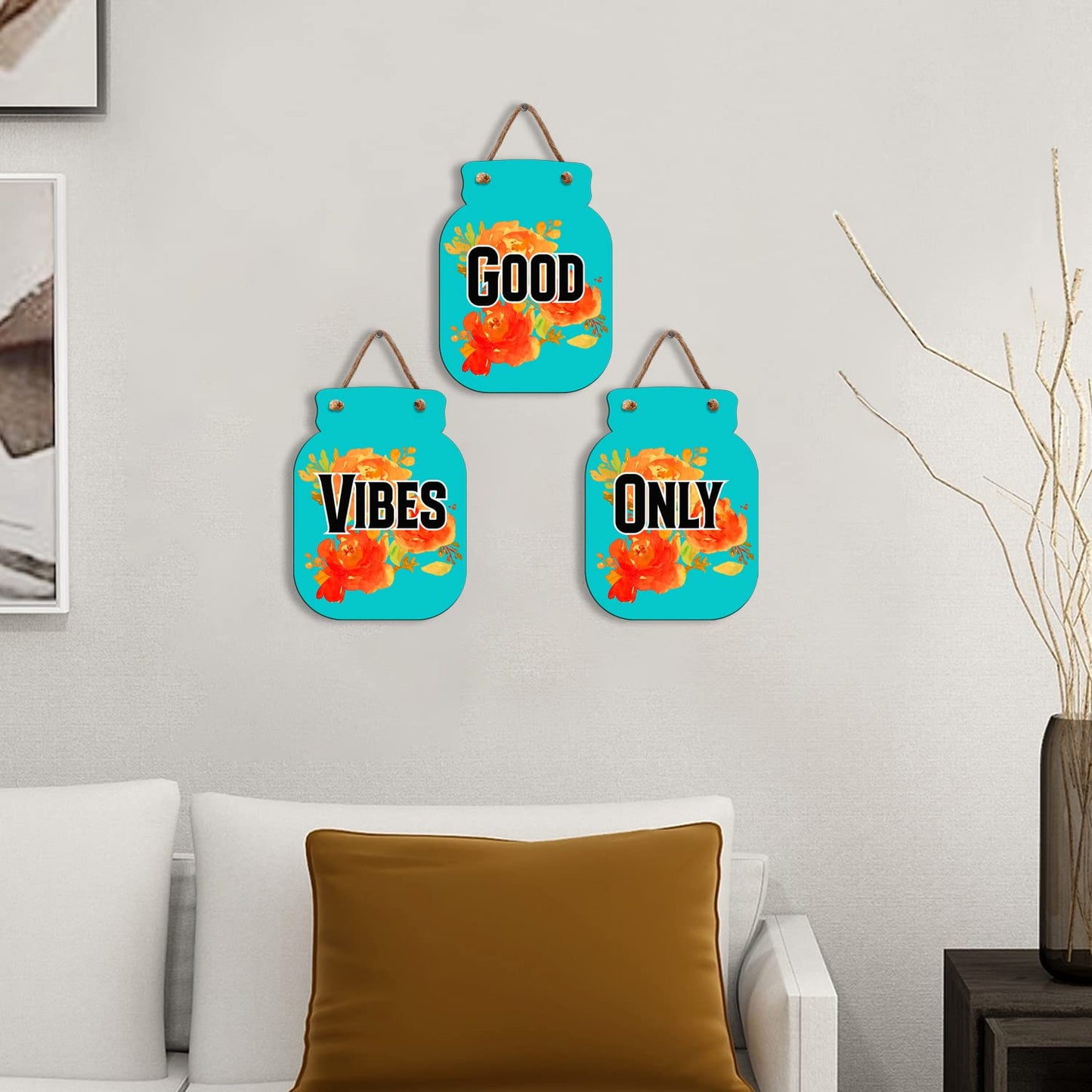 Stylish Wooden Wall Hanging Decor | Good Vibes Only Wall Art 30 Cm | Home Decoration for Living Room Bedroom